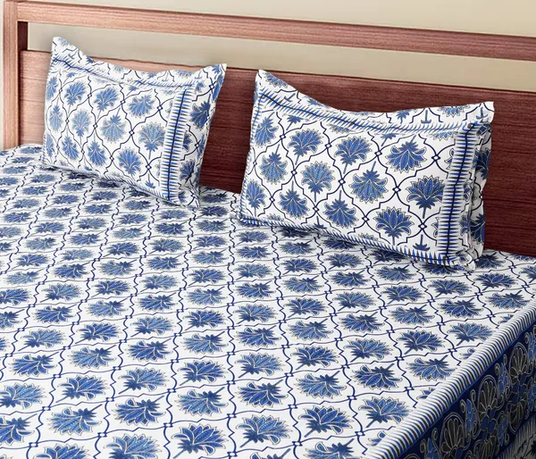 Blue_Cotton_Lotus_Harmony_Double_Bedsheet_With_Pillow_Cover_120X120_Cm